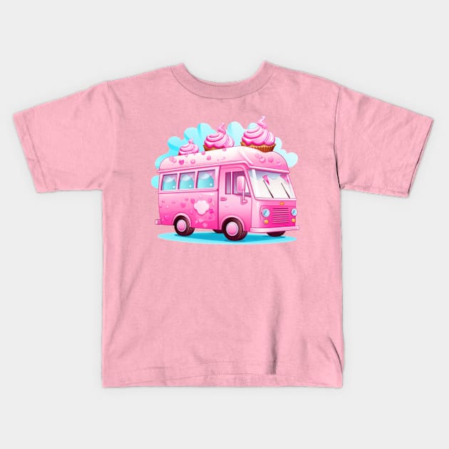 Ice cream Van vintage Hot pink cute illustration Kids T-Shirt by Sara-Design2